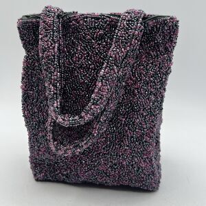 Moyna Mini Purple Glass Beaded Evening Bag Handbag Purse Glass 7" Mirror Y2K